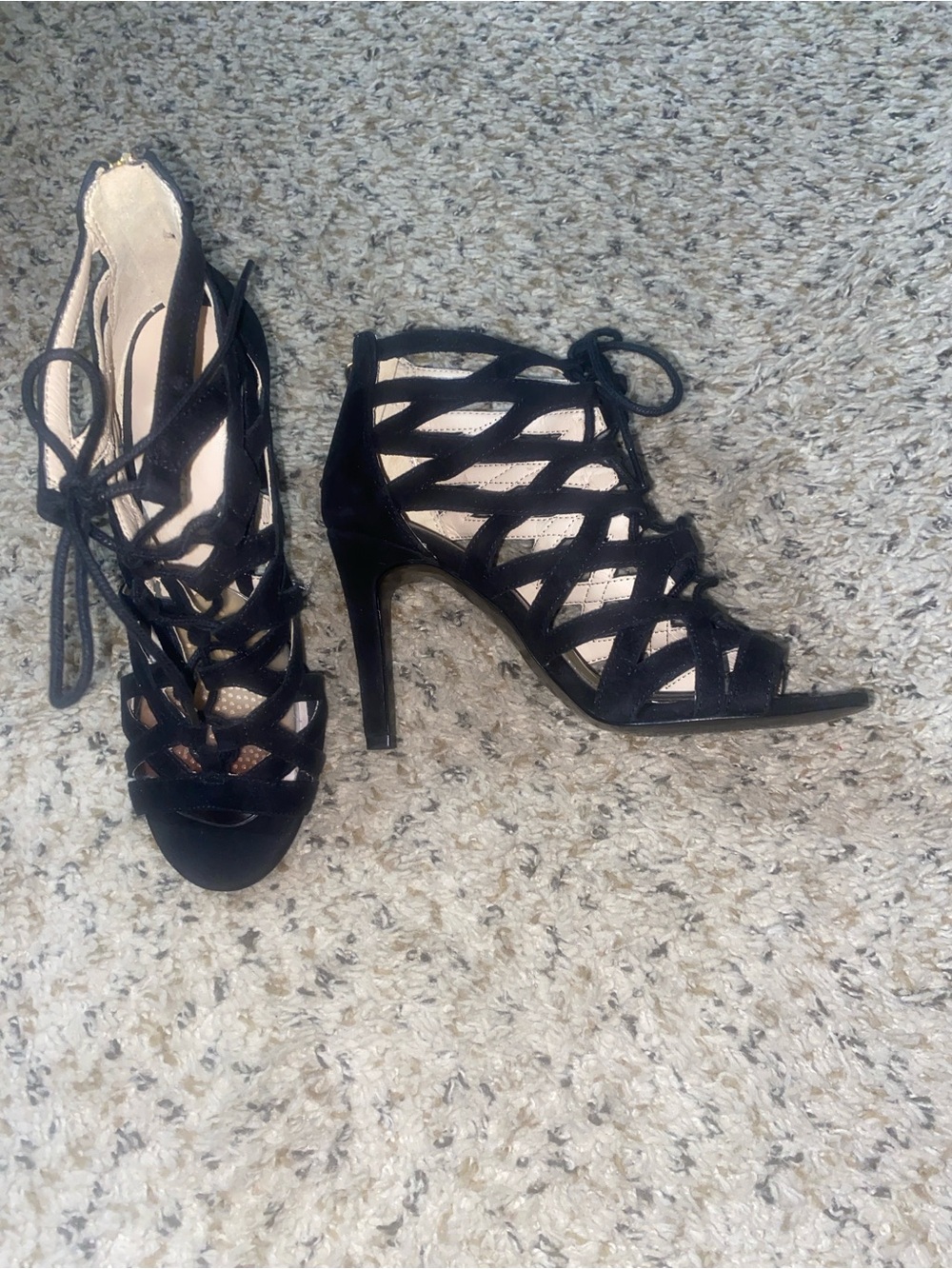 Woman’s Nine West Black Lace-Up Strappy High Heel Sandals